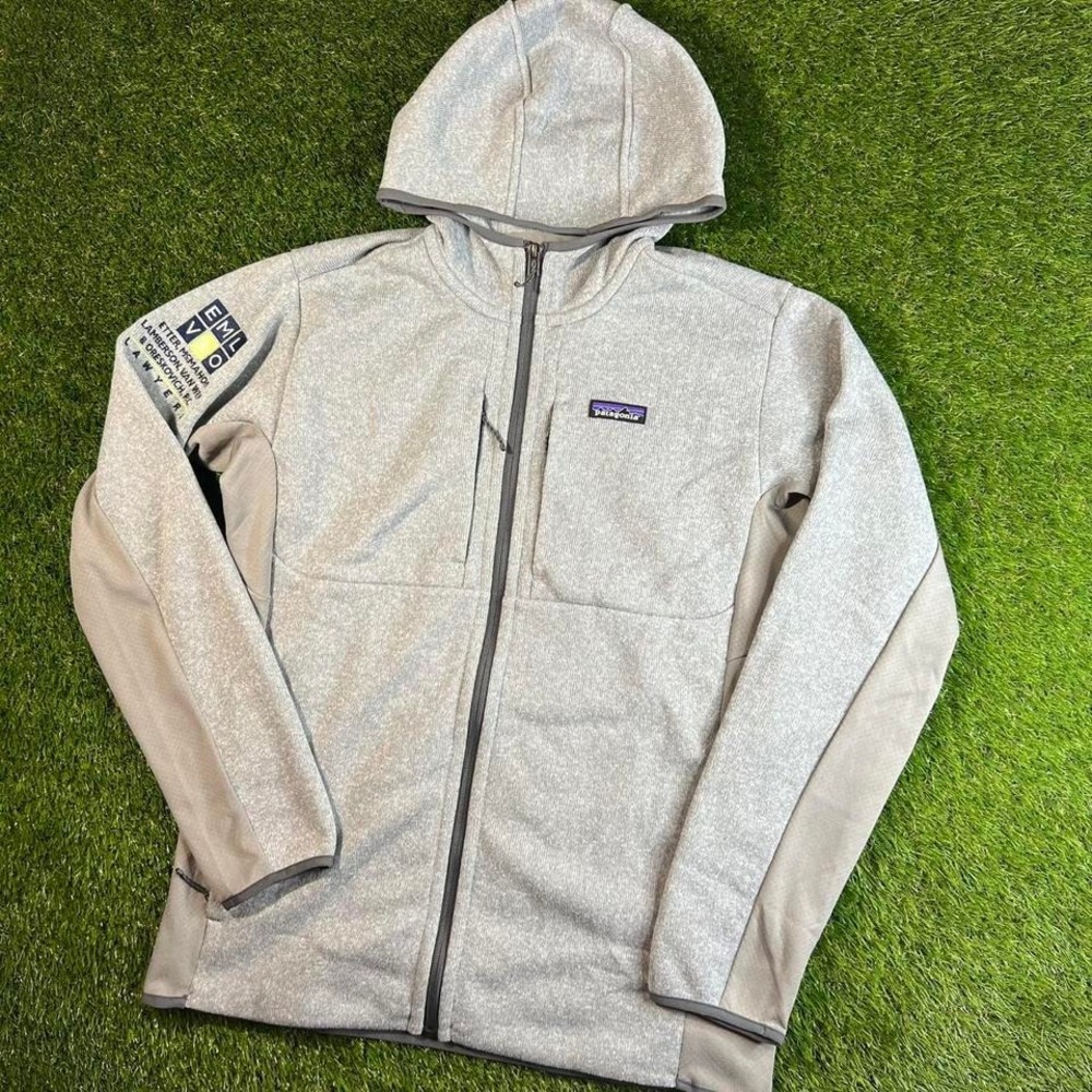 Patagonia Performance Full Zip Hoodie Gray Fleece Jacket Mens L embroidered